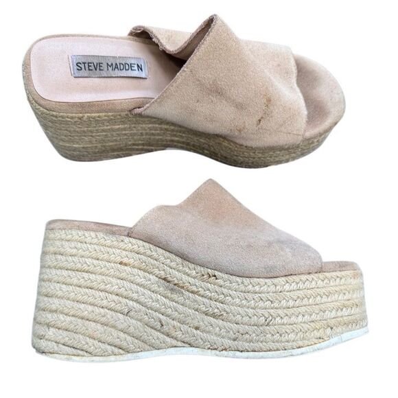 Steve Madden Women's Tan Platform Slide On Sandal Wedge Size 7 - Picture 3 of 10